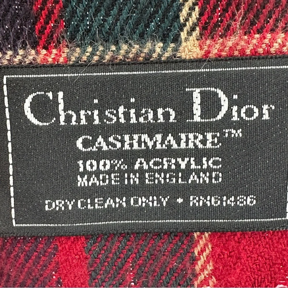 Men’s Christian‎ Dior Cashmaire 100% Acrylic Red Plaid Scarf with Fringe Luxury